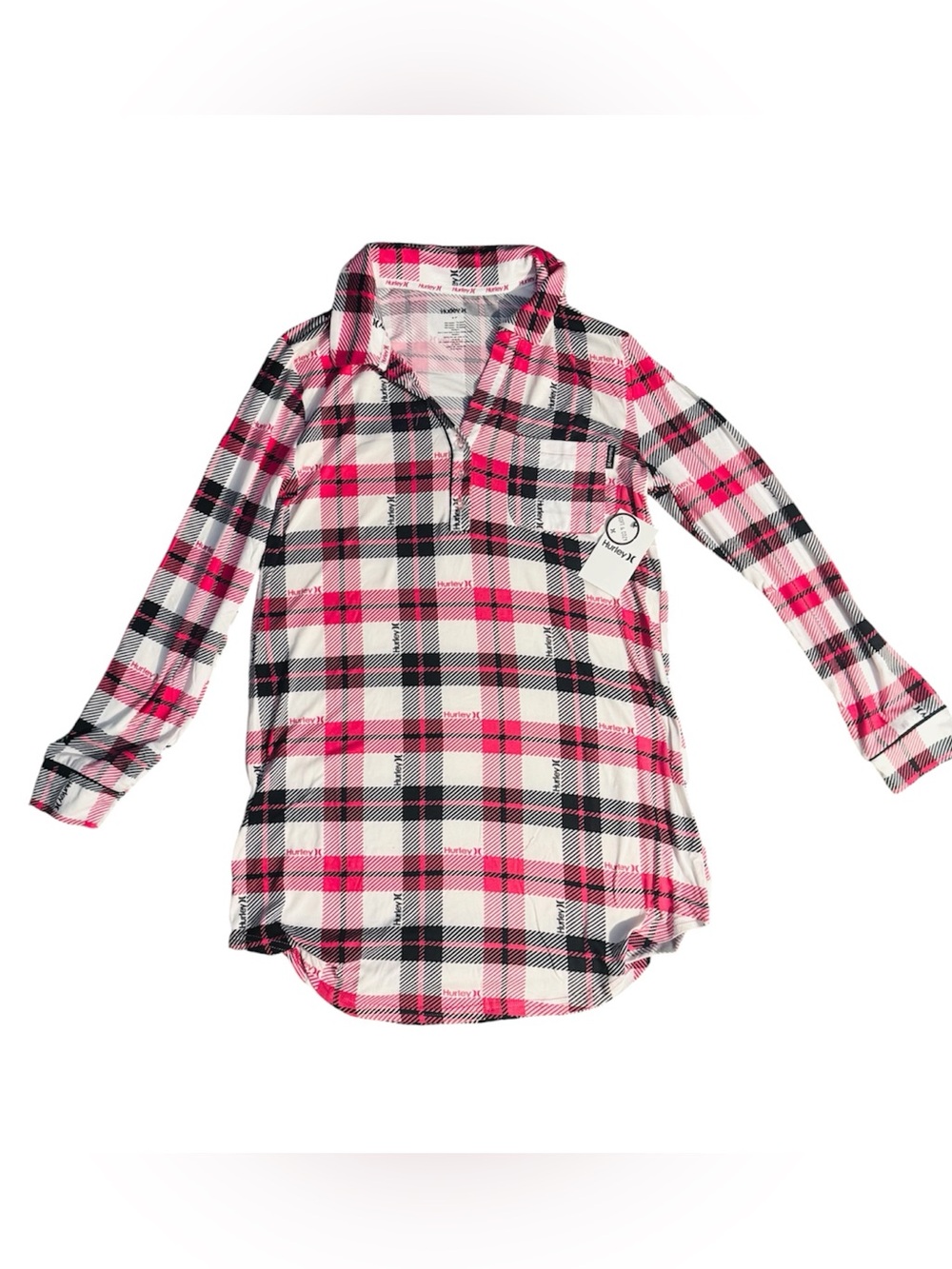 Hurley Pink Black White Plaid Button-Front Girls' Tunic